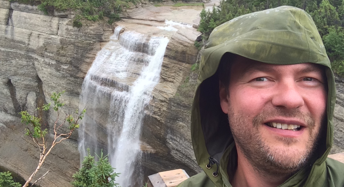 Christian Mac Ørum Rasmussen in a selfie during a field excursion to the Late Ordovician carbonate succession at Vauréal Falls, Anticosti Island, Canada